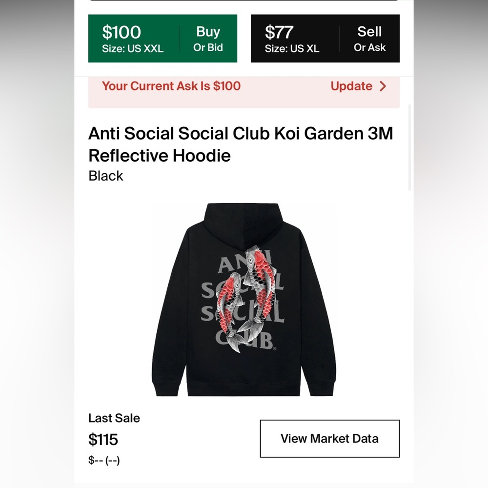 Anti social social club 3M koi hoodie